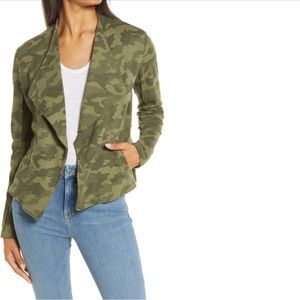 Caslon Drape Collar Knit Blazer in Olive Camo Print